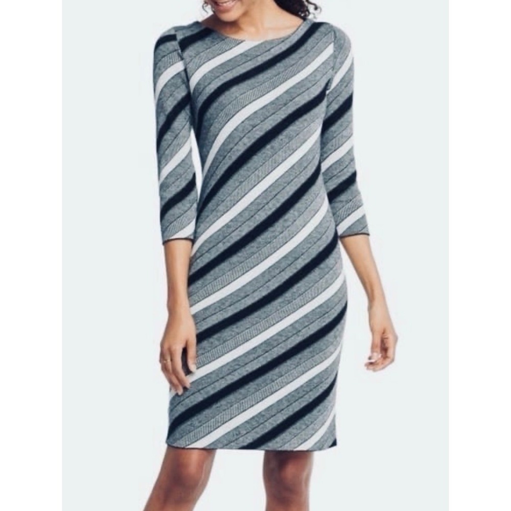 Ann Taylor Factory Petite Black White Striped Sheath Sweater Dress XSP Nautical